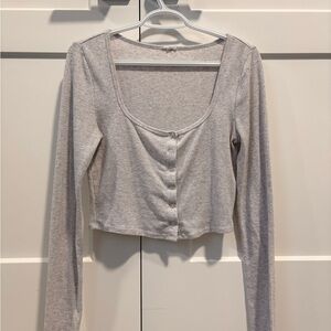 Garage Light Gray Long Sleeve Crop Top